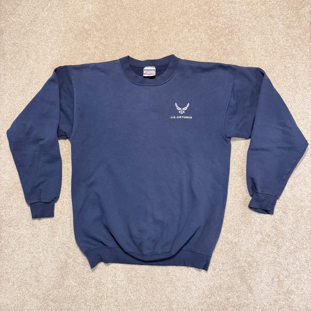 VTG US Air Force Sweatshirt Mens Large Navy Blue Hanes Comfort Blend Crewneck